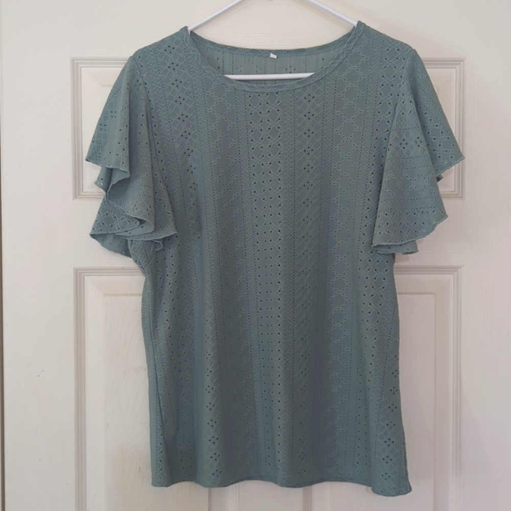 Green Ruffle short sleeve shirt